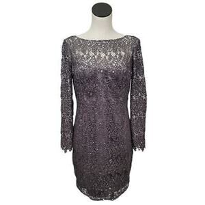 Kay Unger Dress Silver Shimmer Sequin Womens Size 6 Wedding Party Cruise Holiday